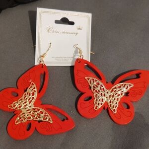 Red and Gold Butterfly Earrings
